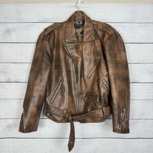 Vintage US Air Force F.G.A Faux Leather Motorcycle Jacket Brown Mens Large Italy